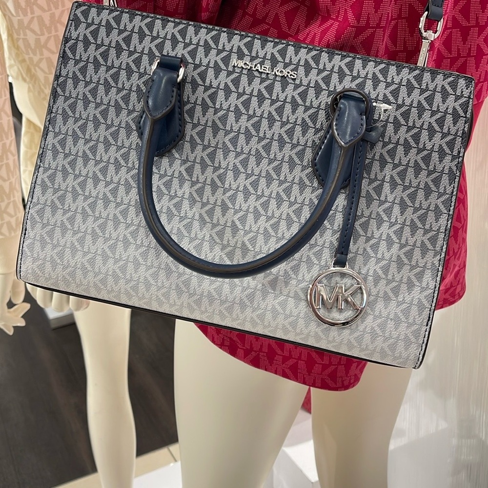 MICHAEL KORS Sheila Medium Ombré Signature Logo CZ Satchel Crossbody 
Navy 
NWT - Picture 8 of 16